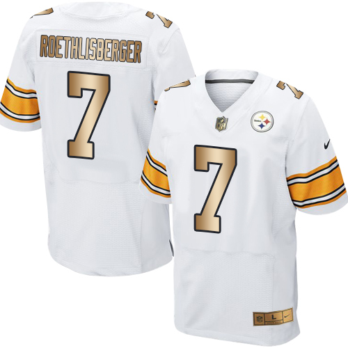 Nike Steelers #7 Ben Roethlisberger White Men's Stitched NFL Elite Gold Jersey - Click Image to Close